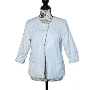 Harve Benard White Roll Sleeve Blazer Resort Tailored Work Small Casual Preppy